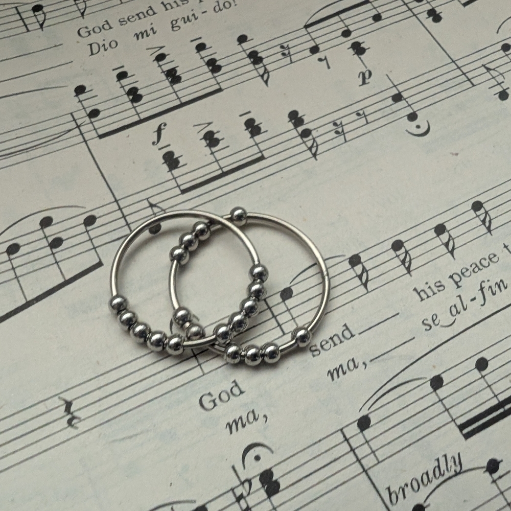 Elegant Silver Beaded Women's Ring Set Fidget Rings